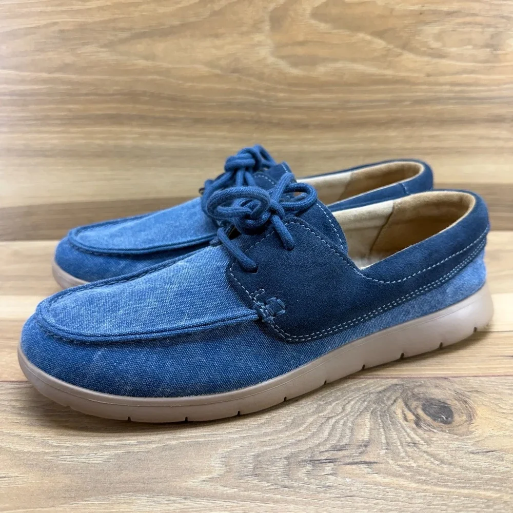 UGG Boat Moc Toe Loafers Mens 7 Blue Cotton And Suede Low Top Comfort